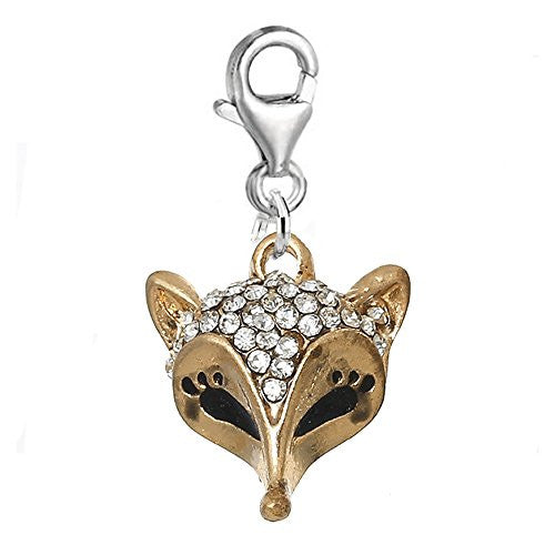 Fox Charm Bead Clip on Pendant for European Charm Jewelry w/ Lobster Clasp