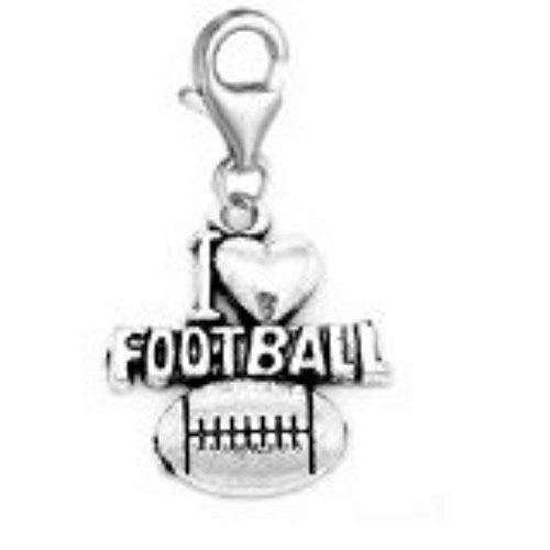 Clip on I Love Football Charm Dangle Pendant for European Clip on Charm Jewelry w/ Lobster Clasp