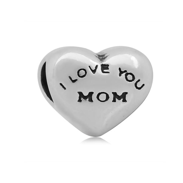 Sexy Sparkles Stainless Steel Mothers Day " I Love You Mom " Heart European Charm Bracelet and Necklace Compatible - Sexy Sparkles Fashion Jewelry