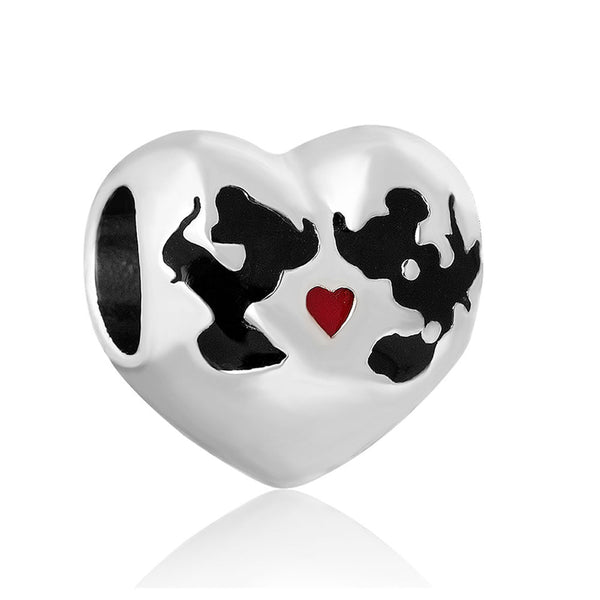 Mickey & Mini Mouse Kissing on heart Charm European Compatible Spacer Bead