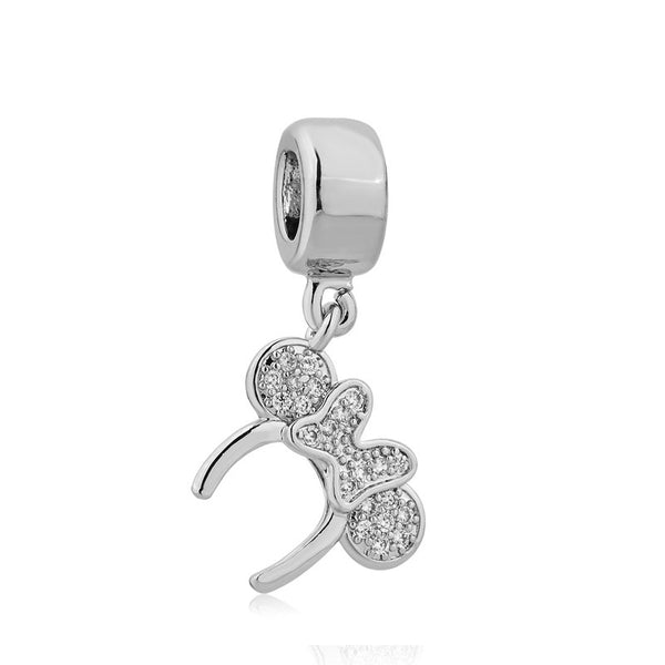 Minnie Mouse Ears Headband silver plated charm european compatible spacer bead