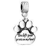 SEXY SPARKLES Pet Memorial Charm inch  You left paw prints on my heart inch  European Spacer Dangling Compatible Charm