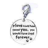 SEXY SPARKLES Loss of Pet Memorial Charm Dog Cat inch If love could have saved you, you would have lived forever inch  Clip on lobster clasp charm