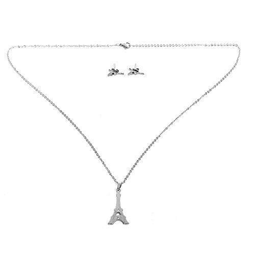 Sexy Sparkles Stainless Steel Eiffel Tower Necklace and earring set for women