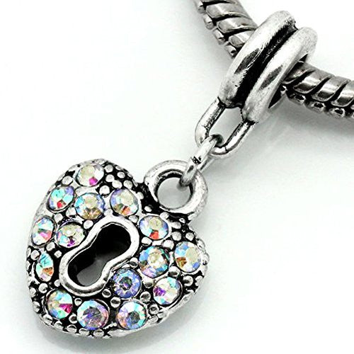 AB Crystals Heart Lock Dangle Charm Bead For Snake Chain Bracelets - Sexy Sparkles Fashion Jewelry - 1