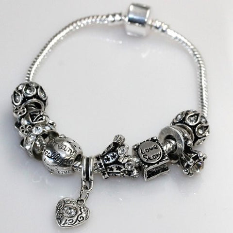 7.5" Love Story Charm Bracelet Pandora Style, Snake chain bracelet and charms as pictured - Sexy Sparkles Fashion Jewelry - 2