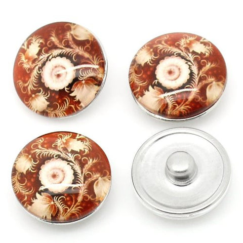 Antique Flower Design Glass Chunk Charm Button Fits Chunk Bracelet 18mm - Sexy Sparkles Fashion Jewelry - 3