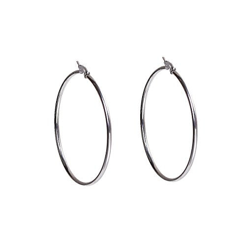 Sexy Sparkles Stainless Steel Hoop Earrings Silver Tone 2 7/8inch
