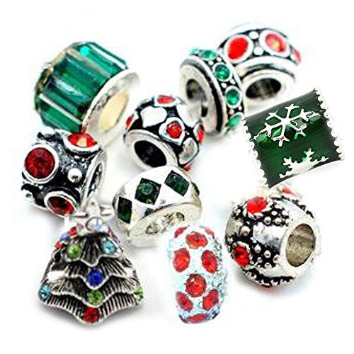 (10 Beads) of Christmas Charms Mix Red and Green s for Bracelets