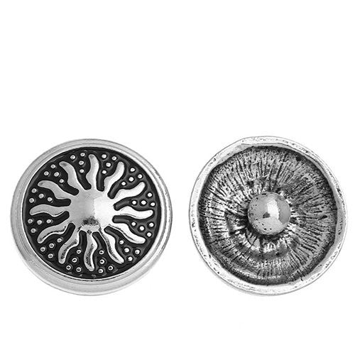 Chunk Snap Buttons Fit Chunk Bracelet Round Antique Silver Tone Sun Pattern Carved 20mm - Sexy Sparkles Fashion Jewelry - 1