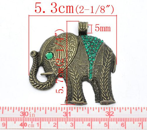 Elephant w/ Green Rhinestones Charm Pendant for Necklace - Sexy Sparkles Fashion Jewelry - 3