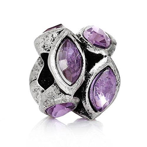 Rhinestone Birthstone w/  Crystal Ovals Charm Bead (February) - Sexy Sparkles Fashion Jewelry - 1