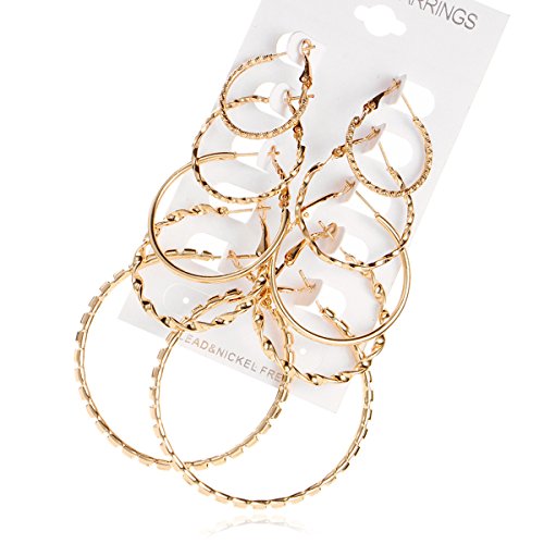 SEXY SPARKLES 1 Set 5 Pairs Gold Plated Hoop Earrings Women Hoop Earrings