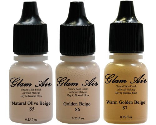 Glam Air Airbrush Water-based Foundation in Set of Three (3) Assorted Medium Satin Shades S5-S6-S7 0.25oz
