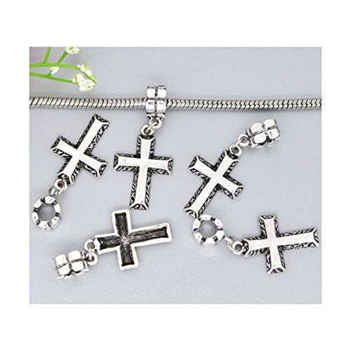 Antique Silver Tone Cross Charm Spacer Bead Fits Pandora Troll Chamilia Biagi Bracelet Sexy Sparkles Fashion Jewelry