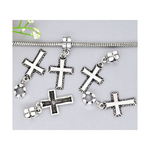 Antique Silver Tone Cross Charm Spacer Bead Fits Pandora Troll Chamilia Biagi Bracelet - Sexy Sparkles Fashion Jewelry - 3