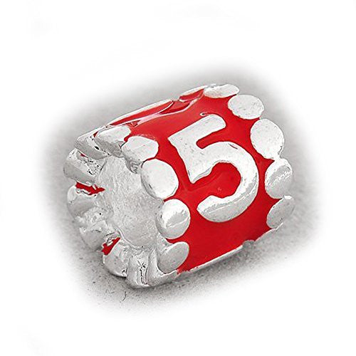 Your Lucky Numbers 5 Red Enamel Number Charm Beads Spacer For Snake Chain Bracelet - Sexy Sparkles Fashion Jewelry