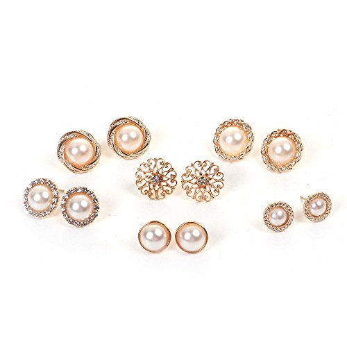 Sexy Sparkles 6 Pairs Small Stud Gold Plated Earrings Ear Posts Womens Girls Assorted Gold Plated