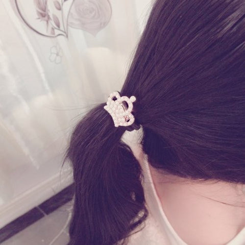 Nylon Cirlce Ring Hair Band Ponytail Holder Black Acrylic Imitation Pearl Choose Your Style From Menu (Crown) - Sexy Sparkles Fashion Jewelry - 3