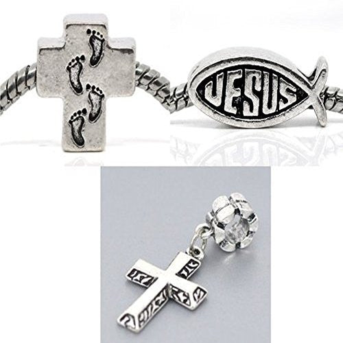 Set of Three (3) Religious Charm Beads for European Snake Chain Charm Bracelet - Sexy Sparkles Fashion Jewelry - 1