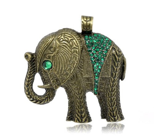 Elephant w/ Green Rhinestones Charm Pendant for Necklace