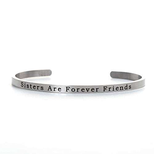 SEXY SPARKLES Stainless Steel inch  Sisters Are Forever Friends inch  Positive Quotes Energy Open Cuff Bangle Bracelet 6 6/8inch  By Sexy Sparkles