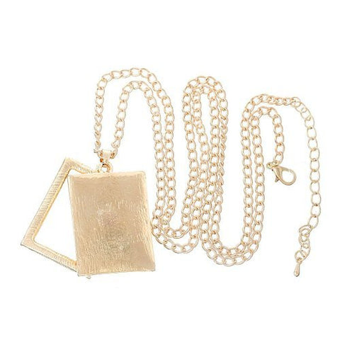 Curb Chain Necklace with Pendant Gold Tone Rectangle with Crystals and Lobster Clasp Extender - Sexy Sparkles Fashion Jewelry - 2