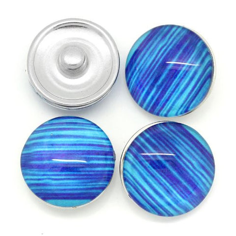 Blue Pattern Glass Chunk Charm Button Fits Chunk Bracelet 18mm - Sexy Sparkles Fashion Jewelry - 3