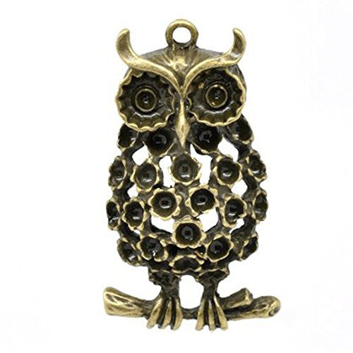 Bronze Plated Large Owl Charm Pendant for Necklace