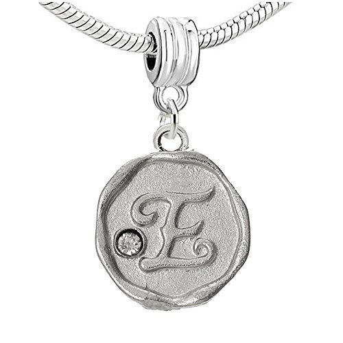 Alphabet Letter E Carved with Clear  Crystals Charm Dangle Bead Compatible with European Snake Chain Bracelets - Sexy Sparkles Fashion Jewelry