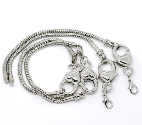 6.5" Heart Lobster Clasp Charm Bracelet Silver Tone for European Charms - Sexy Sparkles Fashion Jewelry - 3