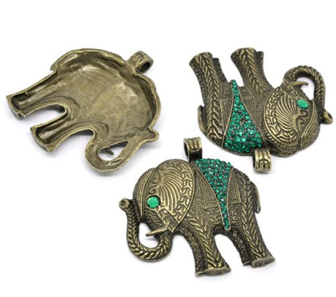Elephant w/ Green Rhinestones Charm Pendant for Necklace - Sexy Sparkles Fashion Jewelry - 2