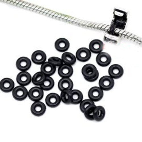 Ten (10) Black Silicone Rubber Stopper Spacers Charm or Clip Over Snake Chain Charm Bracelet