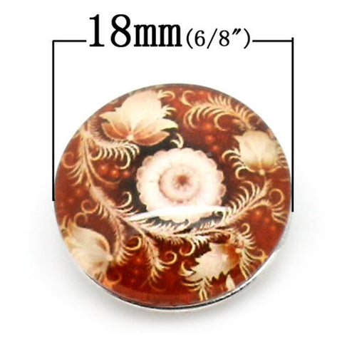 Antique Flower Design Glass Chunk Charm Button Fits Chunk Bracelet 18mm - Sexy Sparkles Fashion Jewelry - 2