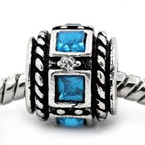 Aqua Squre Design Birthstone Charm Beads for Snake Chain Bracelets - Sexy Sparkles Fashion Jewelry - 1