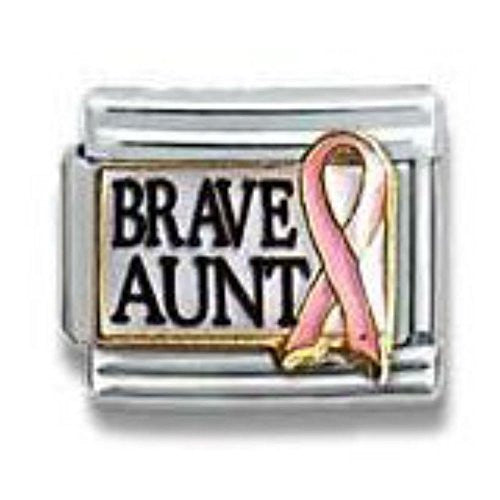 Brave Aunt With Pink Ribbon Italian Link Bracelet Charm