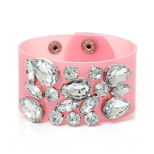 Pink PVC Bangel Bracelet with Clear Crystals - Sexy Sparkles Fashion Jewelry - 1
