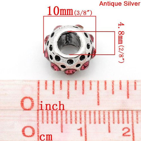 Pink Rhinestone  Birthstone Charm European Bead Compatible for Most European Snake Chain Bracelets - Sexy Sparkles Fashion Jewelry - 3