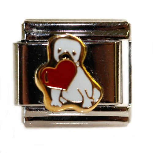 Cute Dog w/ Red Heart Italian Link Bracelet Charm