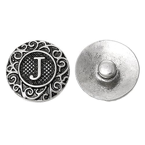 Alphabet Letter J Chunk Snap Button Pendant Fits Snaps Chunk Bracelet - Sexy Sparkles Fashion Jewelry - 1