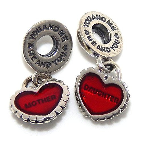 1 Pair of Piece of My Heart (Mother Daughter)Dangle Charms European Bead Compatible for Most European Snake Chain Bracelet - Sexy Sparkles Fashion Jewelry - 1