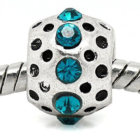 Aqua Rhinestone  Birthstone Charm European Bead Compatible for Most European Snake Chain Bracelets - Sexy Sparkles Fashion Jewelry - 1