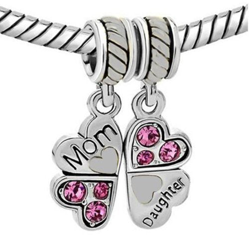 1 Pair Mother Daughter Heart Love Butterfly European Bead Compatible for Most European Snake Chain Charm Bracelet