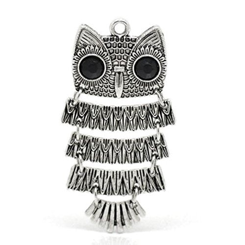 Black Rhinestone Owl Charm Pendant for Necklace
