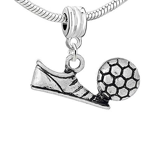 Shoe with Soccer, Football Dangle Charm European Bead Compatible for Most European Snake Chain Bracelet