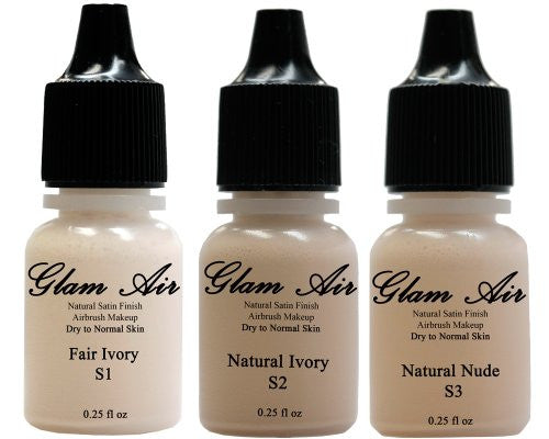 Glam Air Airbrush Water-based Foundation in Set of Three (3) Assorted Light Satin Shades S1-S2-S3 0.25oz