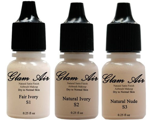 Glam Air Airbrush Water-based Foundation in Set of Three (3) Assorted Light Satin Shades S1-S2-S3 0.25oz - Sexy Sparkles Fashion Jewelry - 1