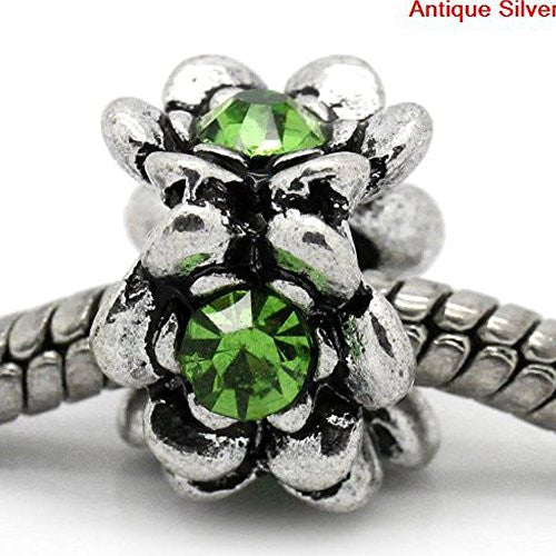 Flower With Green Birthstone European Bead Compatible for Most European Snake Chain Bracelet - Sexy Sparkles Fashion Jewelry - 1