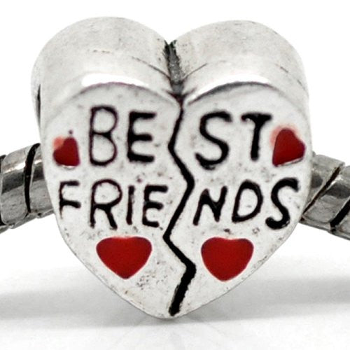 "Best Friends"Charm Heart European Bead Compatible for Most European Snake Chain Bracelet