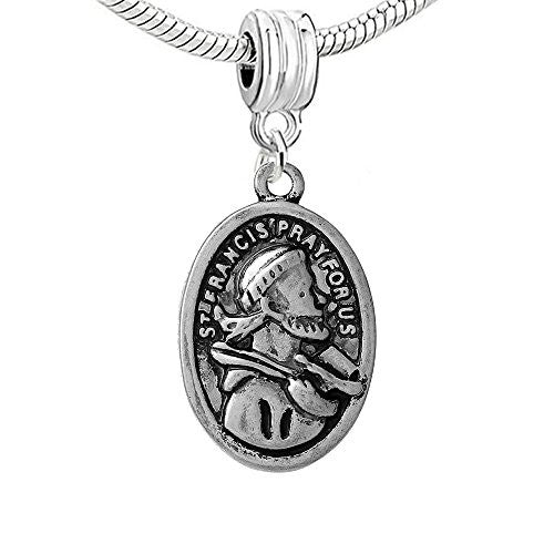 Religious Charm St. Francis Pray for Usdangle Charm European Bead Compatible for Most European Snake Chain Bracelet - Sexy Sparkles Fashion Jewelry